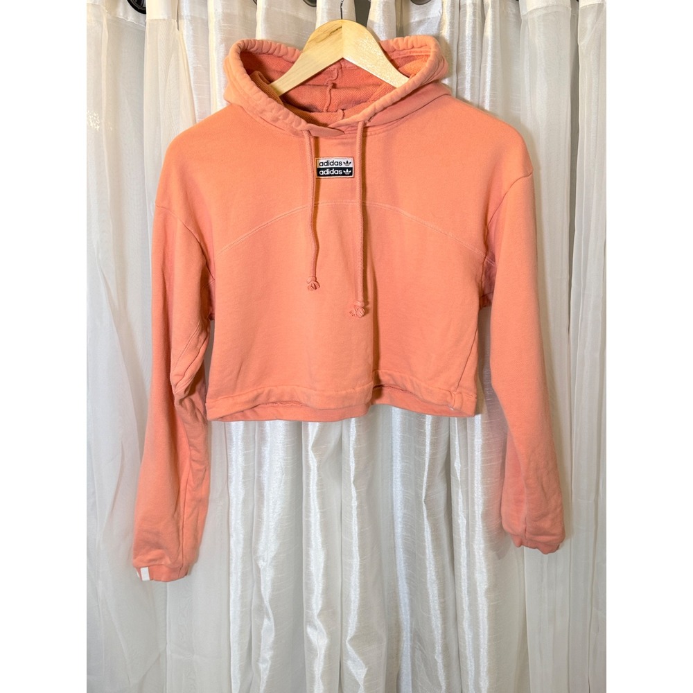 Adidas Originals Cropped Hoodie Womens XS Peach Orange Double Logo Sweatshirt